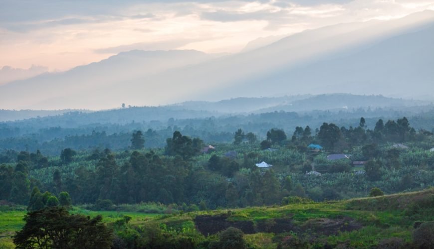 Mountain and forest landscape in western Uganda